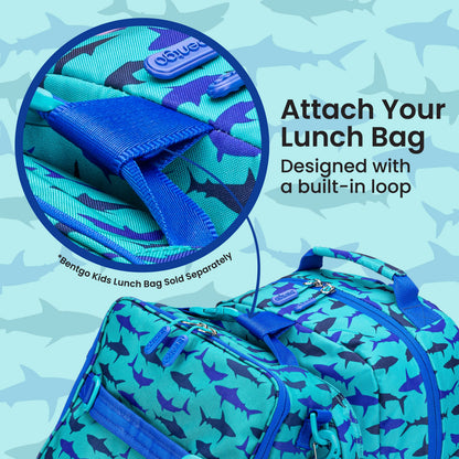 Bentgo Kids Prints Backpack - Sharks | Attach Your Lunch Bag - Designed With A Built-In Loop - Bentgo Kids Lunch Bag Sold Separately