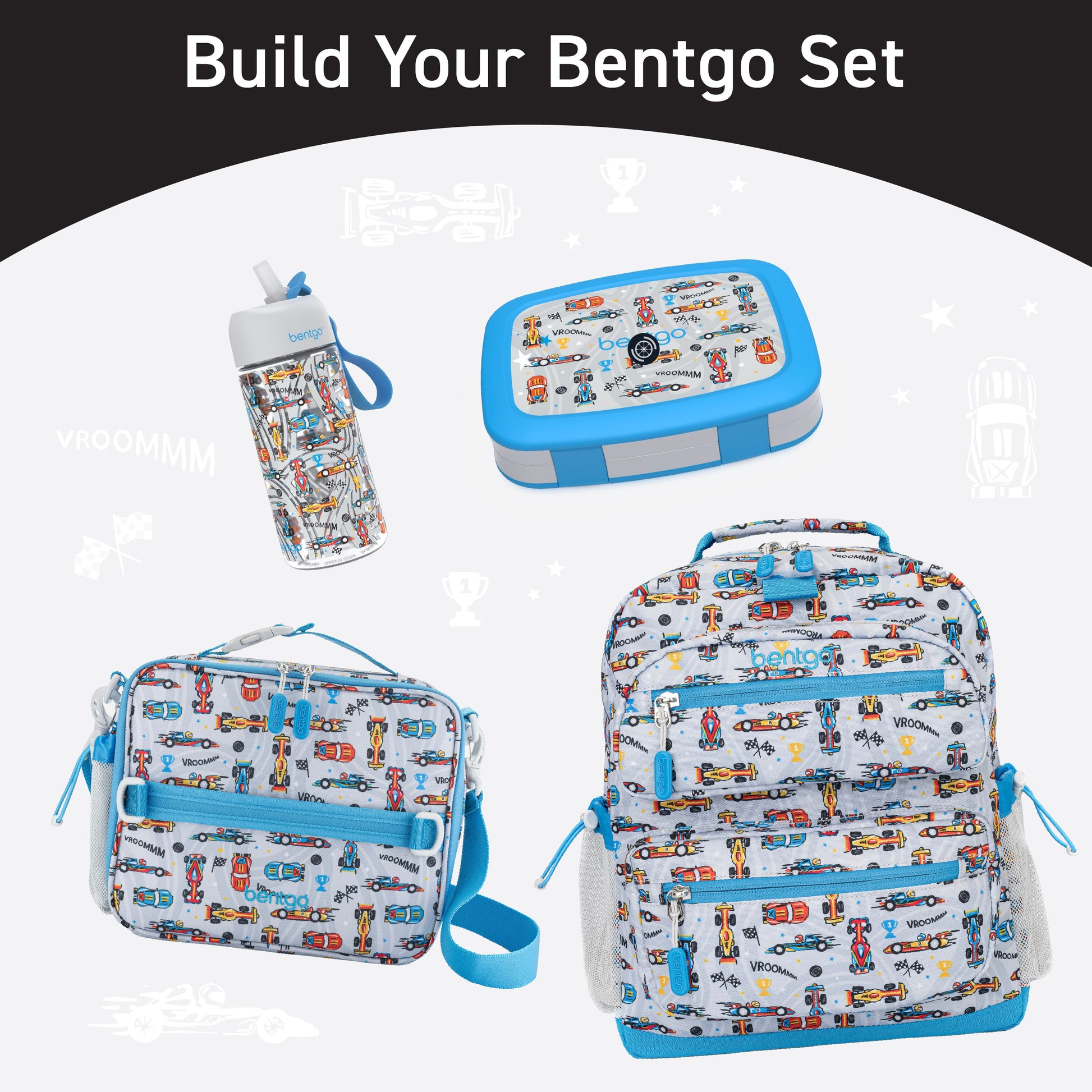 Bentgo Kids Water Bottle - Race Cars | Build Your Bentgo Set
