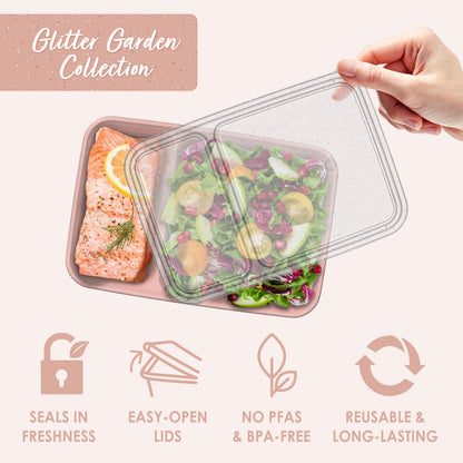 Bentgo® Prep 2-Compartment Meal Prep Containers (20-Piece) - Sweet Pea Glitter | Seals In Freshness, Easy-Open Lids, NO PFAS & BPA-Free, Reusable & Long-Lasting