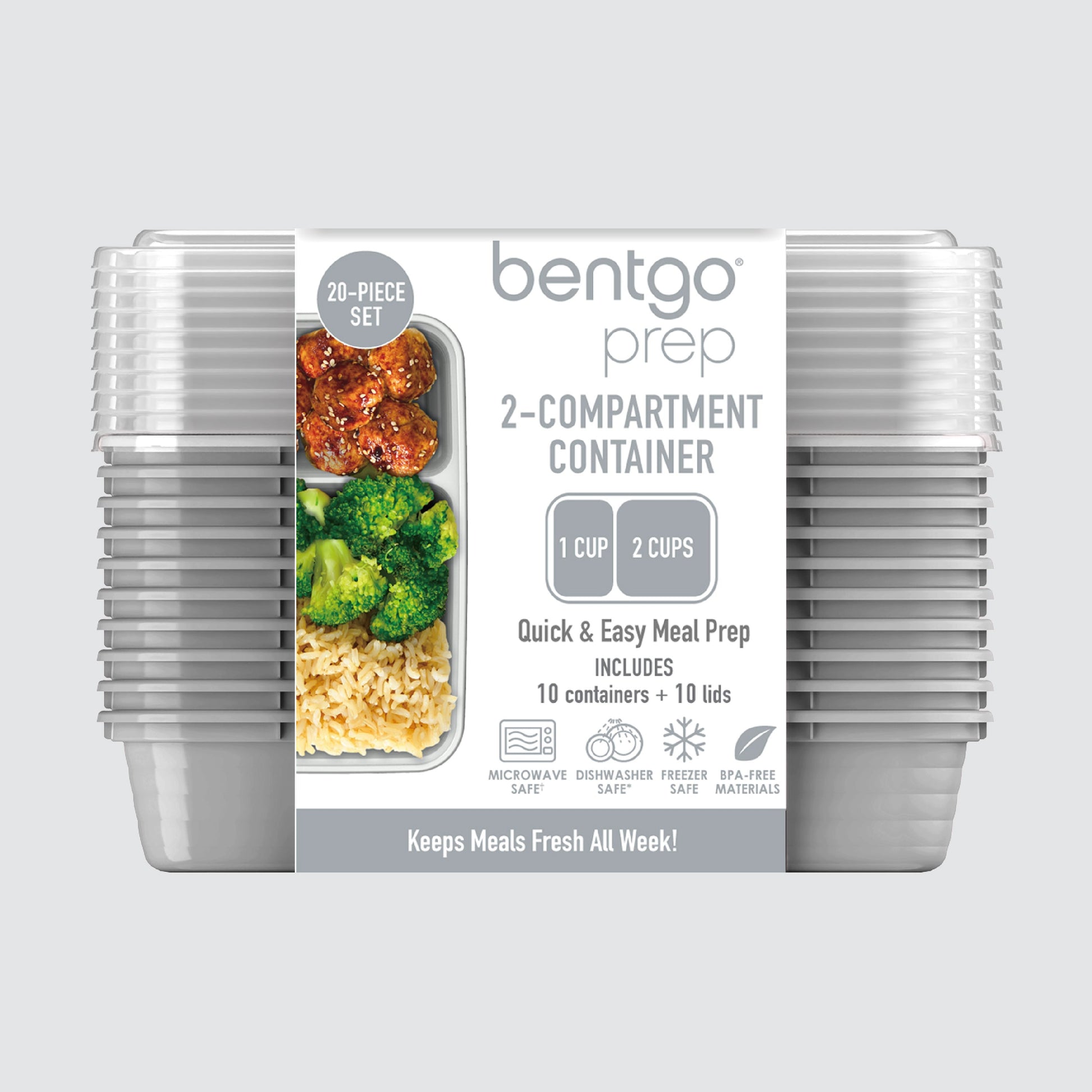 Bentgo® Prep 2-Compartment Meal Prep Containers (20-Piece) - Silver | Packaging