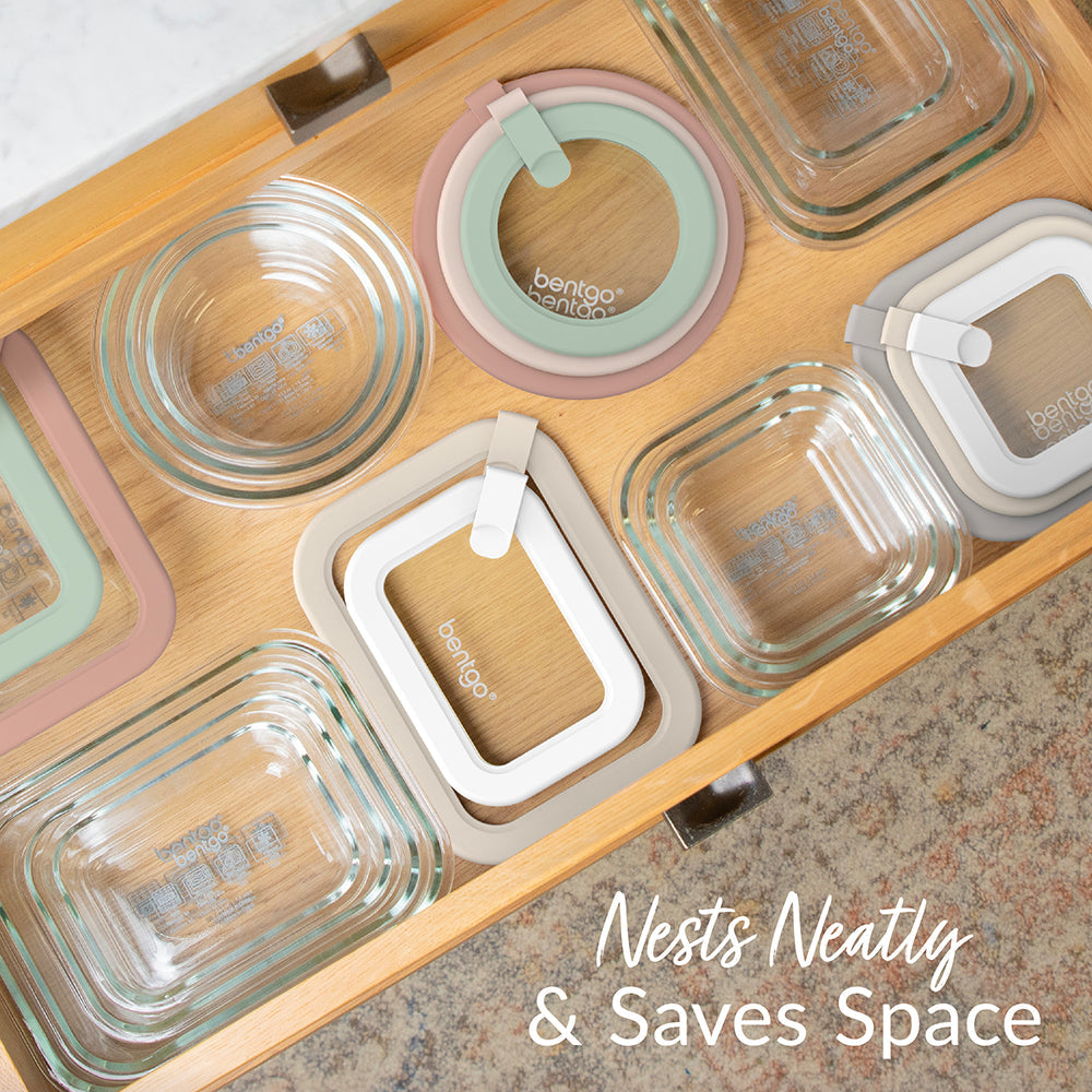 Bentgo Signature Glass Food Storage Set (12-Piece) - White Stone | Nests Nearly & Saves Space